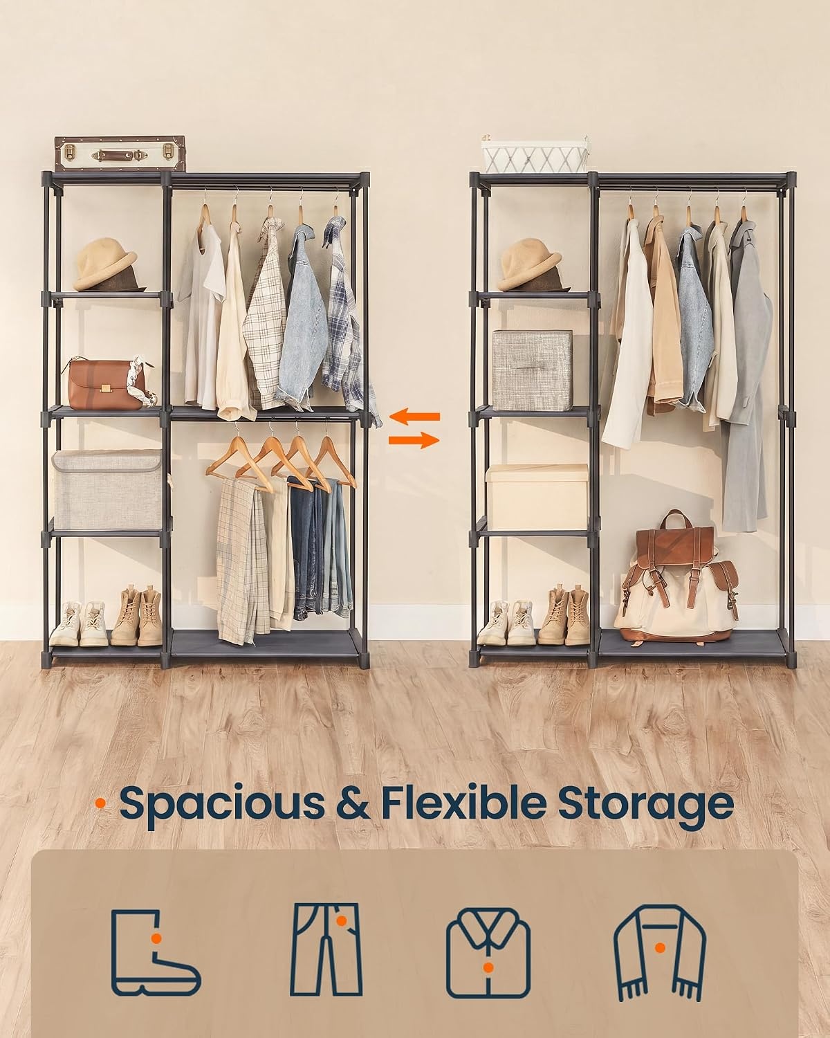 image:imageSONGMICS HOME Freestanding Clothes Rack Portable Closet for Cloakroom Bedroom 443 x 171 x 652 Inches GrayGray