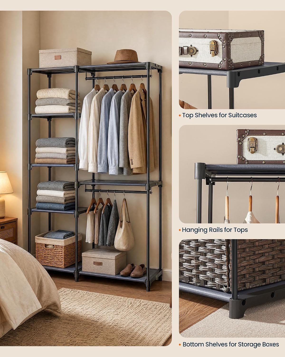 image:imageSONGMICS HOME Freestanding Clothes Rack Portable Closet for Cloakroom Bedroom 443 x 171 x 652 Inches GrayGray