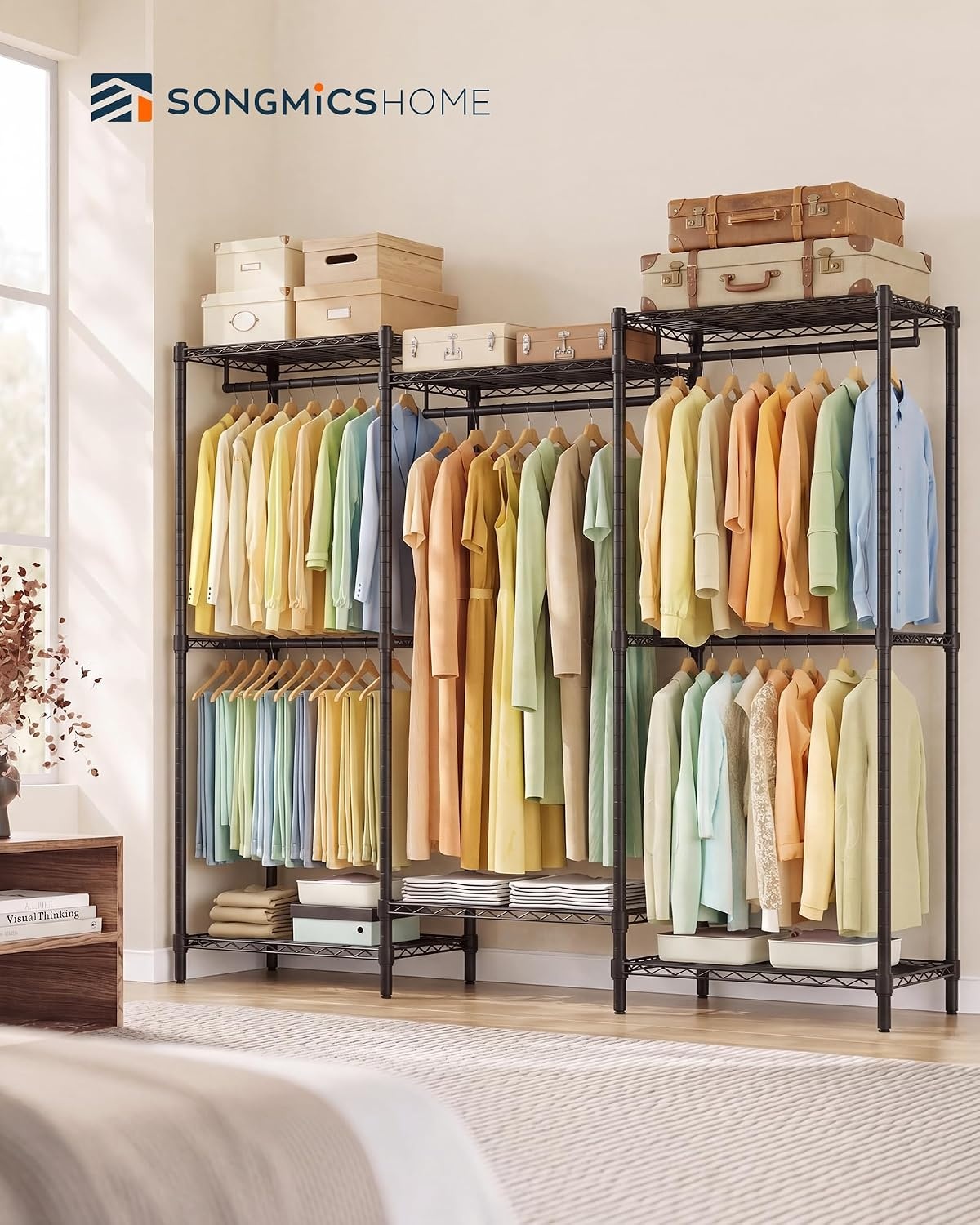 image:imageSONGMICS HOME HeavyDuty Clothes Rack Metal Closet Organizers and Storage System Freestanding Wardrobe Closet Garment Rack with Shelves 16 x 689 x 762 Inches BlackBlack