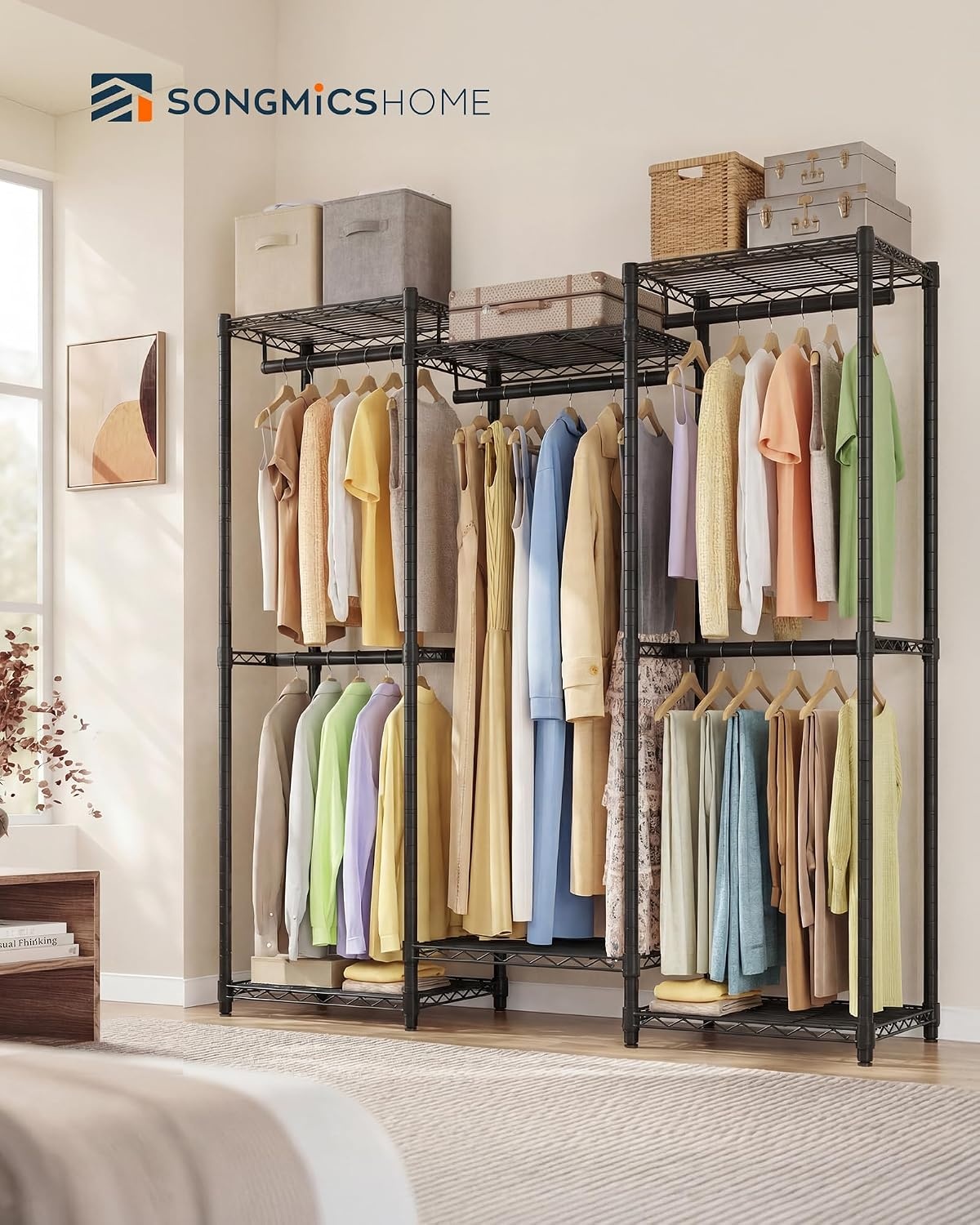 image:imageSONGMICS HOME HeavyDuty Clothes Rack Metal Closet Organizers and Storage System Freestanding Wardrobe Closet Garment Rack with Shelves 16 x 689 x 762 Inches BlackBlack