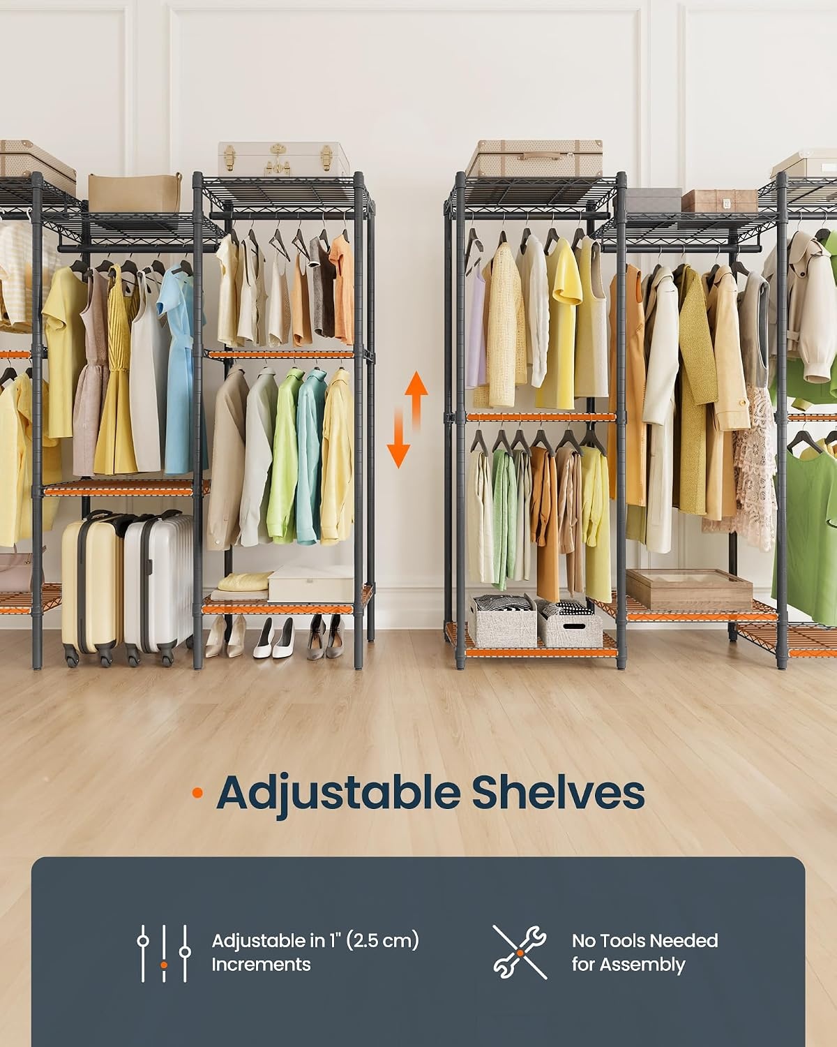 image:imageSONGMICS HOME HeavyDuty Clothes Rack Metal Closet Organizers and Storage System Freestanding Wardrobe Closet Garment Rack with Shelves 16 x 689 x 762 Inches BlackBlack
