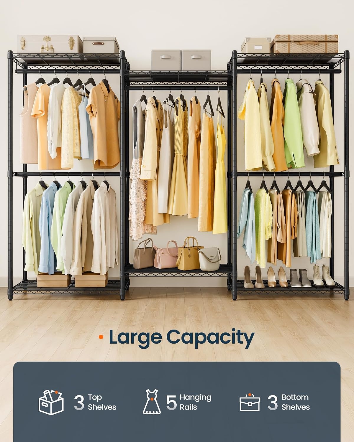 image:imageSONGMICS HOME HeavyDuty Clothes Rack Metal Closet Organizers and Storage System Freestanding Wardrobe Closet Garment Rack with Shelves 16 x 689 x 762 Inches BlackBlack