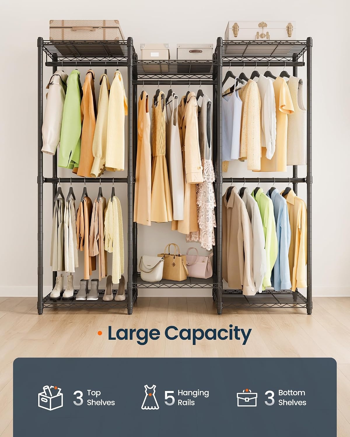 image:imageSONGMICS HOME HeavyDuty Clothes Rack Metal Closet Organizers and Storage System Freestanding Wardrobe Closet Garment Rack with Shelves 16 x 689 x 762 Inches BlackBlack