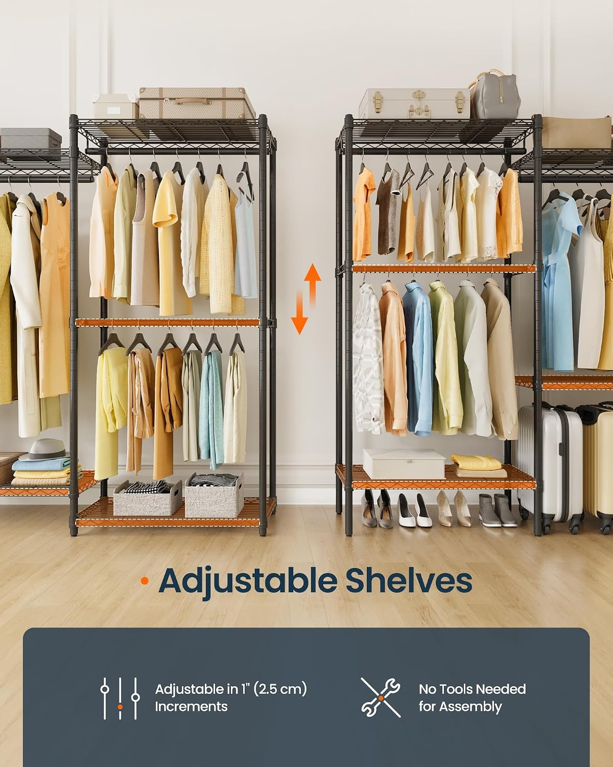 image:imageSONGMICS HOME HeavyDuty Clothes Rack Metal Closet Organizers and Storage System Freestanding Wardrobe Closet Garment Rack with Shelves 16 x 689 x 762 Inches BlackBlack