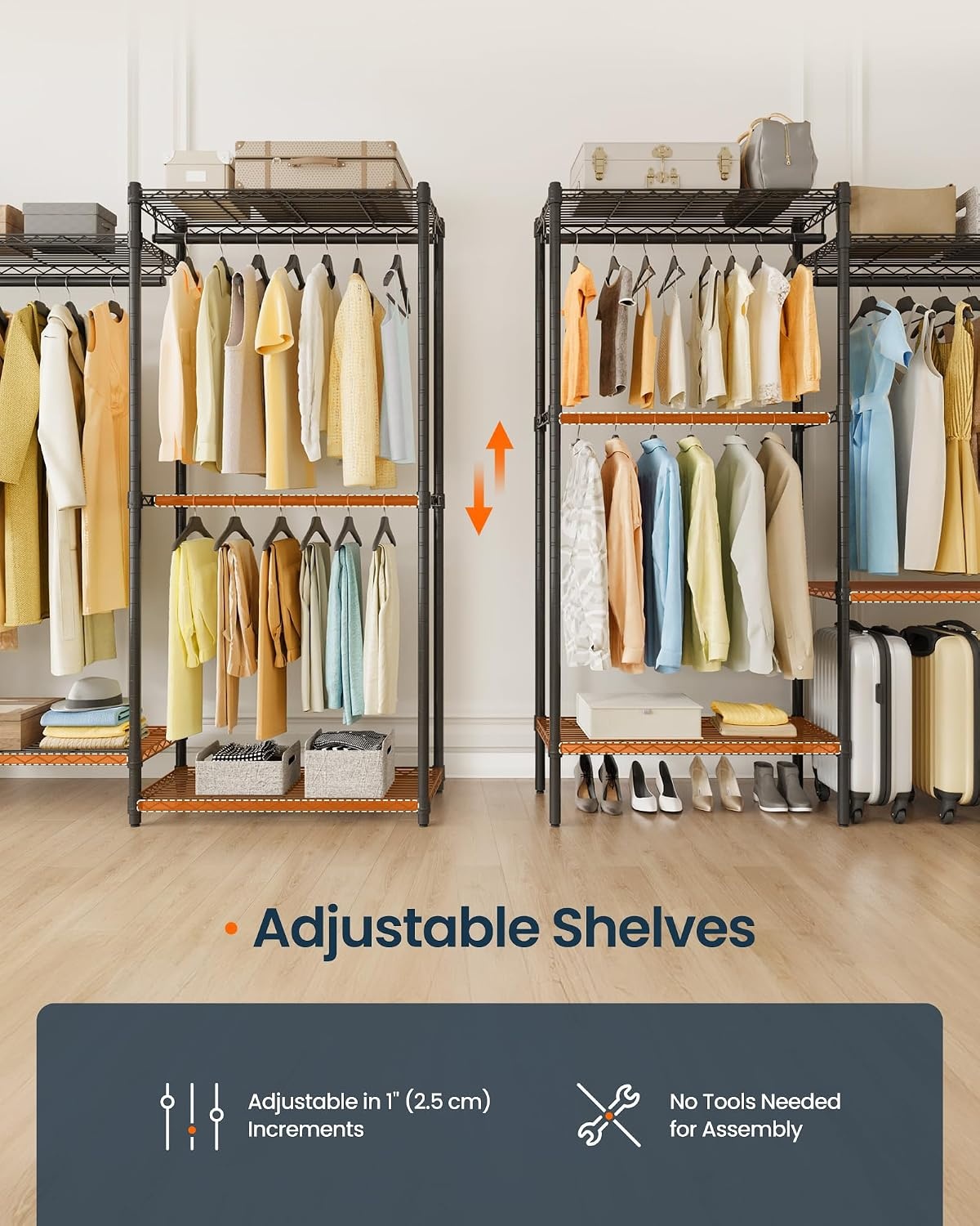 image:imageSONGMICS HOME HeavyDuty Clothes Rack Metal Closet Organizers and Storage System Freestanding Wardrobe Closet Garment Rack with Shelves 16 x 689 x 762 Inches BlackBlack
