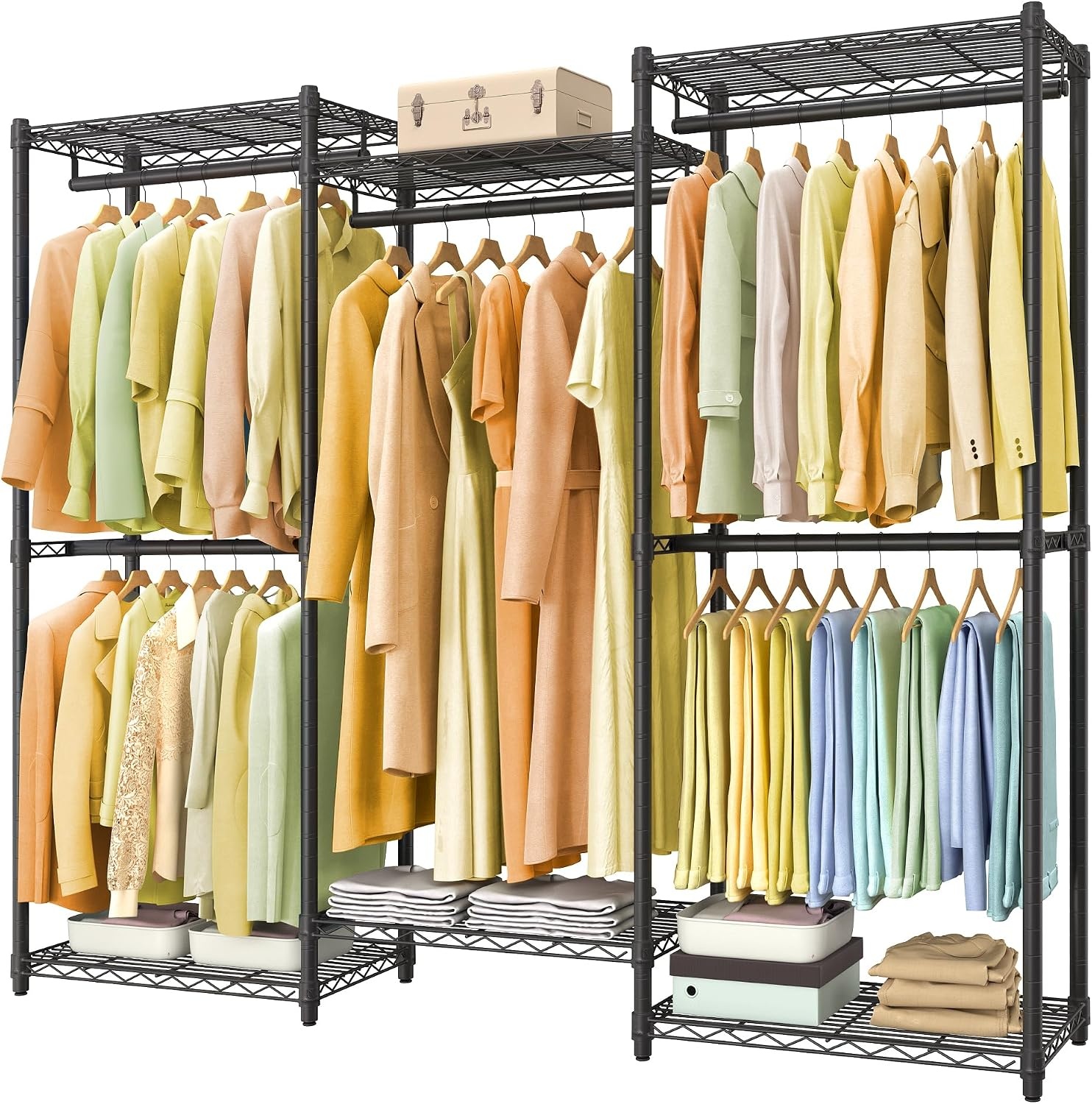 image:imageSONGMICS HOME HeavyDuty Clothes Rack Metal Closet Organizers and Storage System Freestanding Wardrobe Closet Garment Rack with Shelves 16 x 689 x 762 Inches BlackBlack