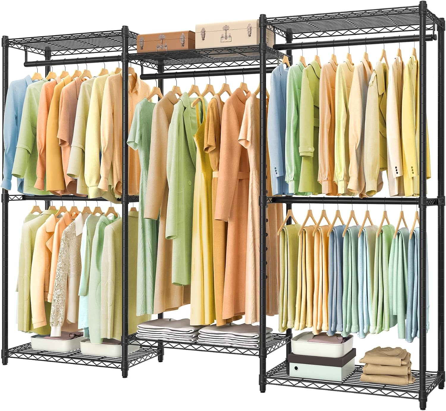 image:imageSONGMICS HOME HeavyDuty Clothes Rack Metal Closet Organizers and Storage System Freestanding Wardrobe Closet Garment Rack with Shelves 16 x 689 x 762 Inches BlackBlack