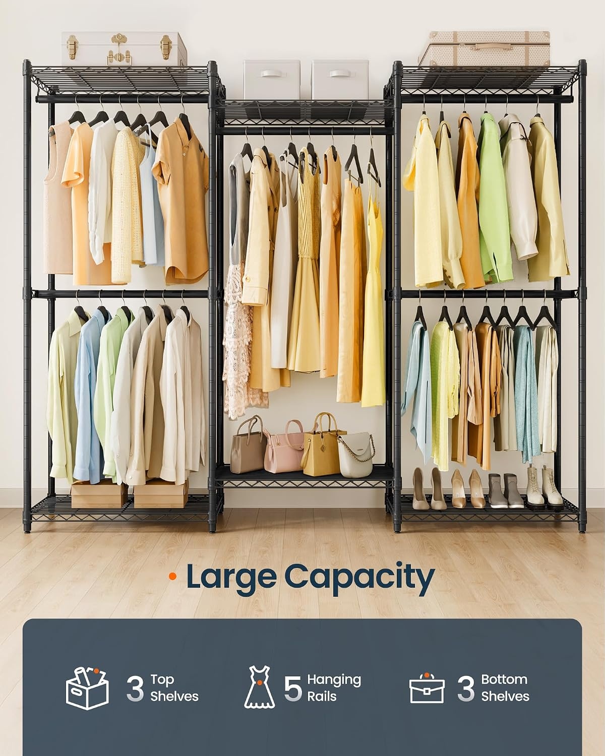 image:imageSONGMICS HOME HeavyDuty Clothes Rack Metal Closet Organizers and Storage System Freestanding Wardrobe Closet Garment Rack with Shelves 16 x 689 x 762 Inches BlackBlack