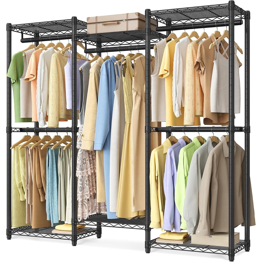 image:imageSONGMICS HOME HeavyDuty Clothes Rack Metal Closet Organizers and Storage System Freestanding Wardrobe Closet Garment Rack with Shelves 16 x 689 x 762 Inches BlackBlack