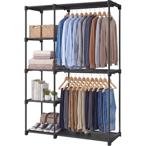 SONGMICS HOME Freestanding Clothes Rack, Portable Closet, for Cloakroom, Bedroom, 44.3 x 17.1 x 65.2 Inches, Gray(Black)
