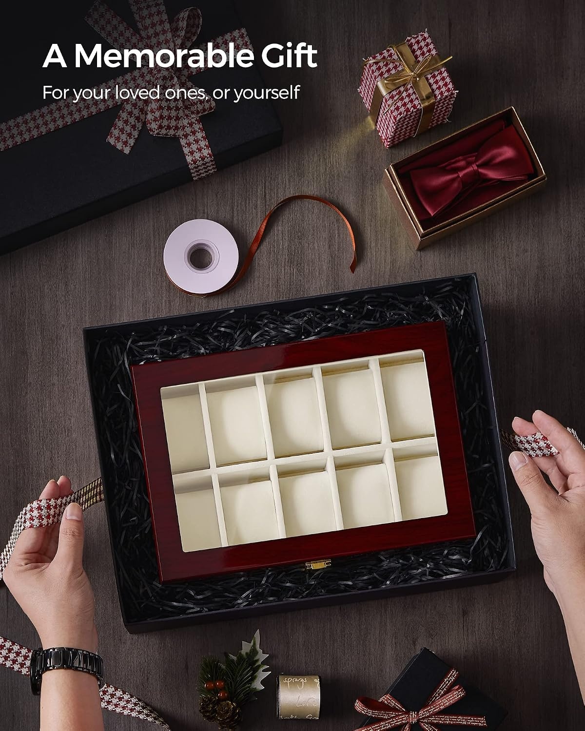 image:imageSONGMICS 10Slot Watch Box with Large Glass Lid Velvet Lining