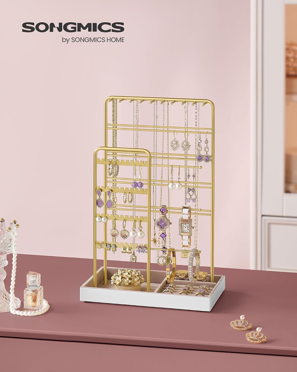 image:imageSONGMICS 2Layer Jewelry Box Bundle with Jewelry Holder Metal Frame