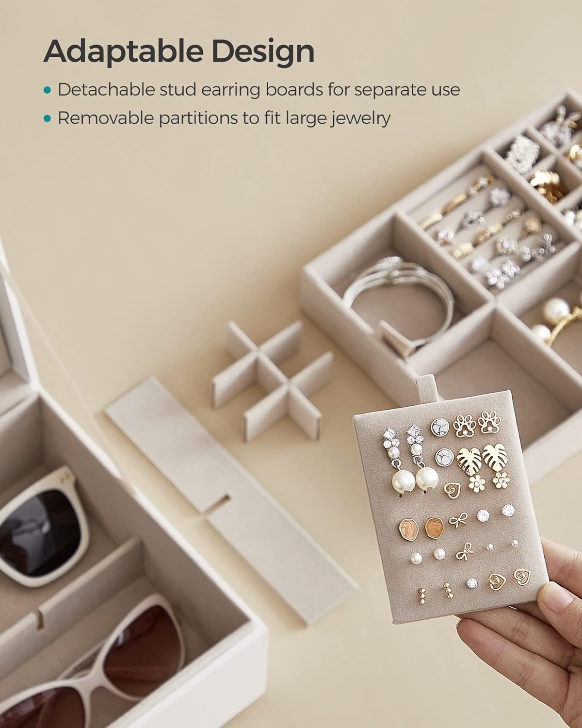 image:imageSONGMICS 2Layer Jewelry Box Bundle with Jewelry Holder Metal Frame