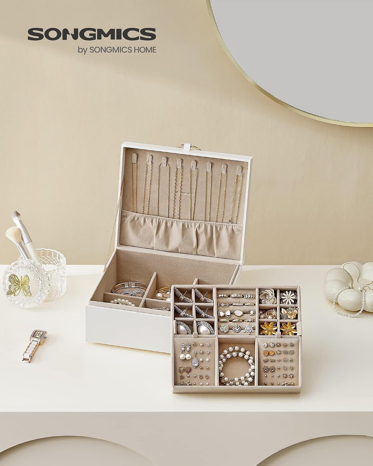 image:imageSONGMICS 2Layer Jewelry Box Bundle with Jewelry Holder Metal Frame