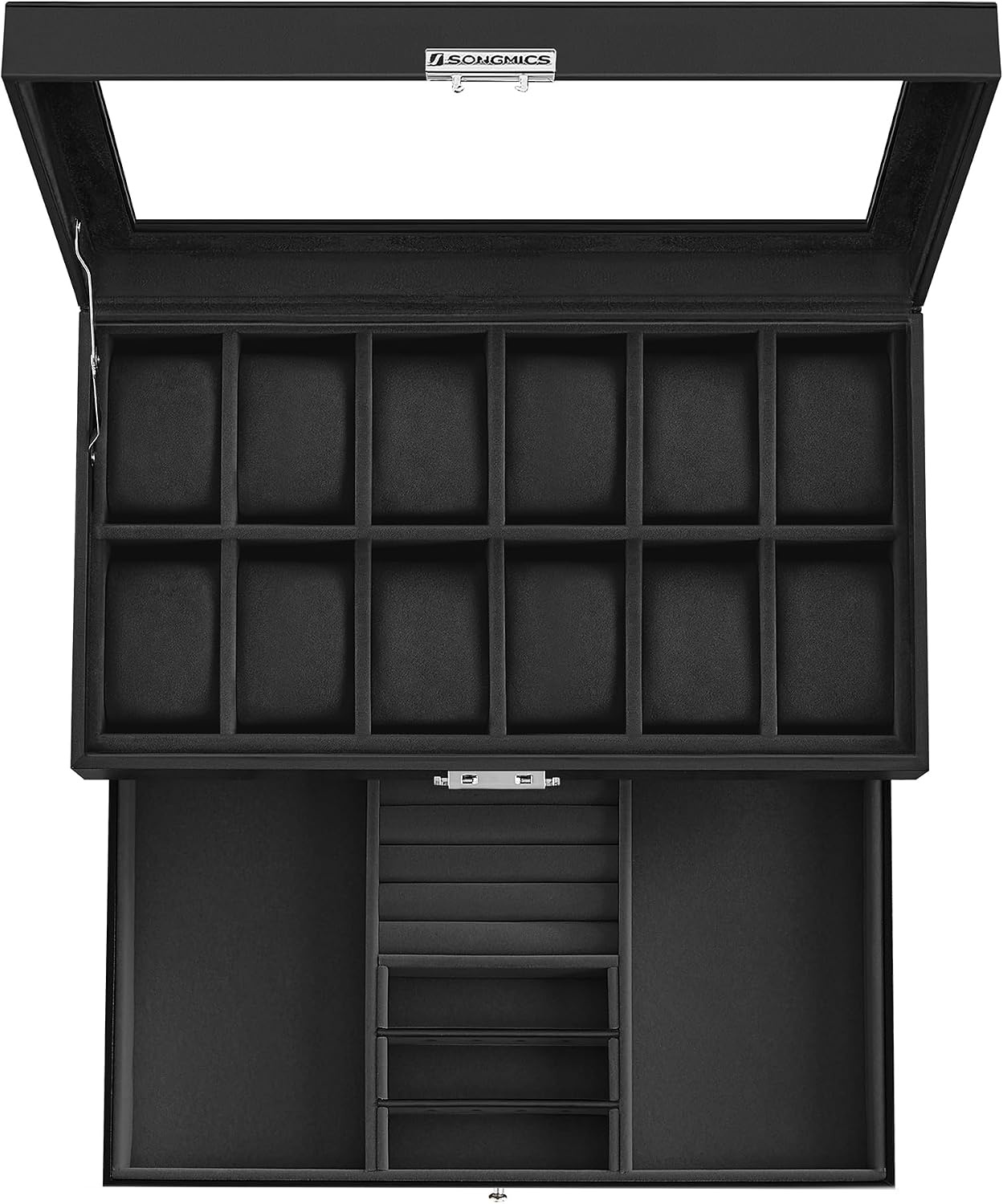 image:imageSONGMICS Watch Box for Men 2Tier Case with 6 Slots and Glass LidBlack Black