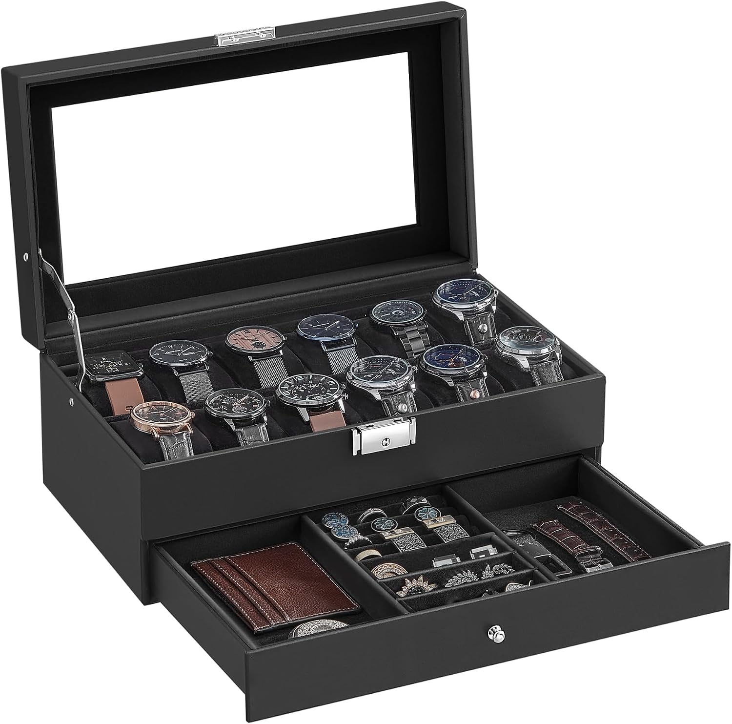 image:imageSONGMICS Watch Box for Men 2Tier Case with 6 Slots and Glass LidBlack Black