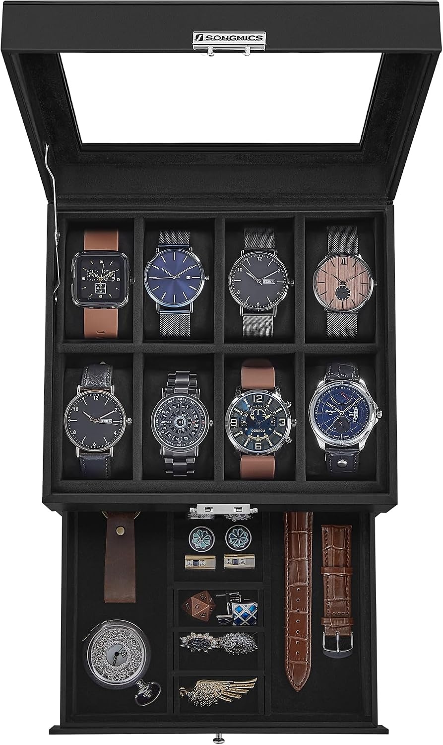 image:imageSONGMICS Watch Box for Men 2Tier Case with 6 Slots and Glass LidBlack Black