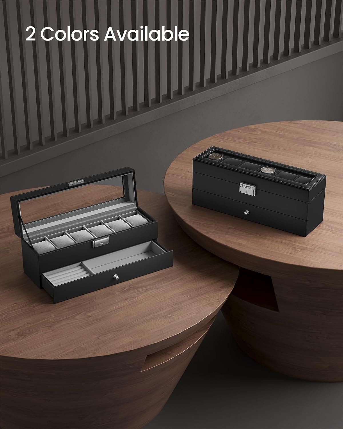 image:imageSONGMICS Watch Box for Men 2Tier Case with 6 Slots and Glass LidBlack Black