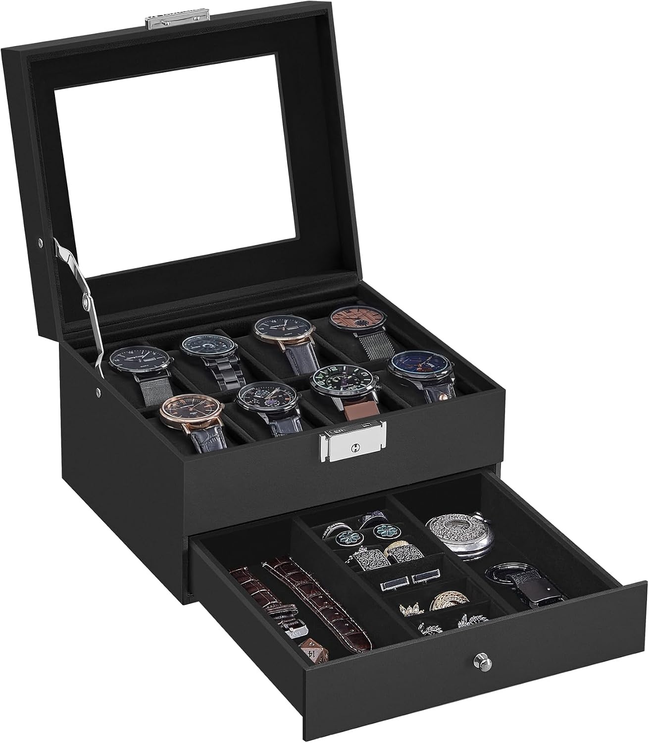 image:imageSONGMICS Watch Box for Men 2Tier Case with 6 Slots and Glass LidBlack Black