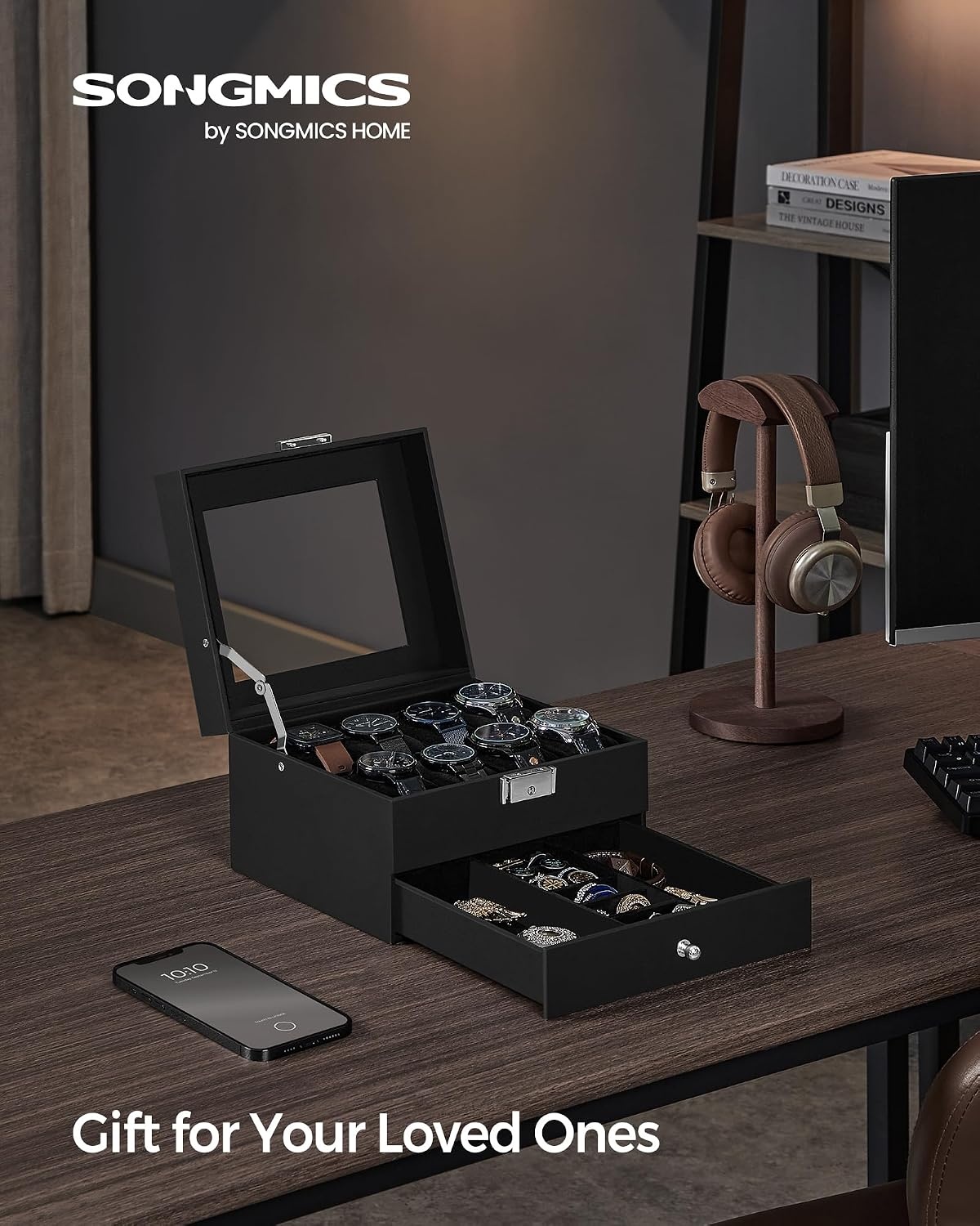 image:imageSONGMICS Watch Box for Men 2Tier Case with 6 Slots and Glass LidBlack Black