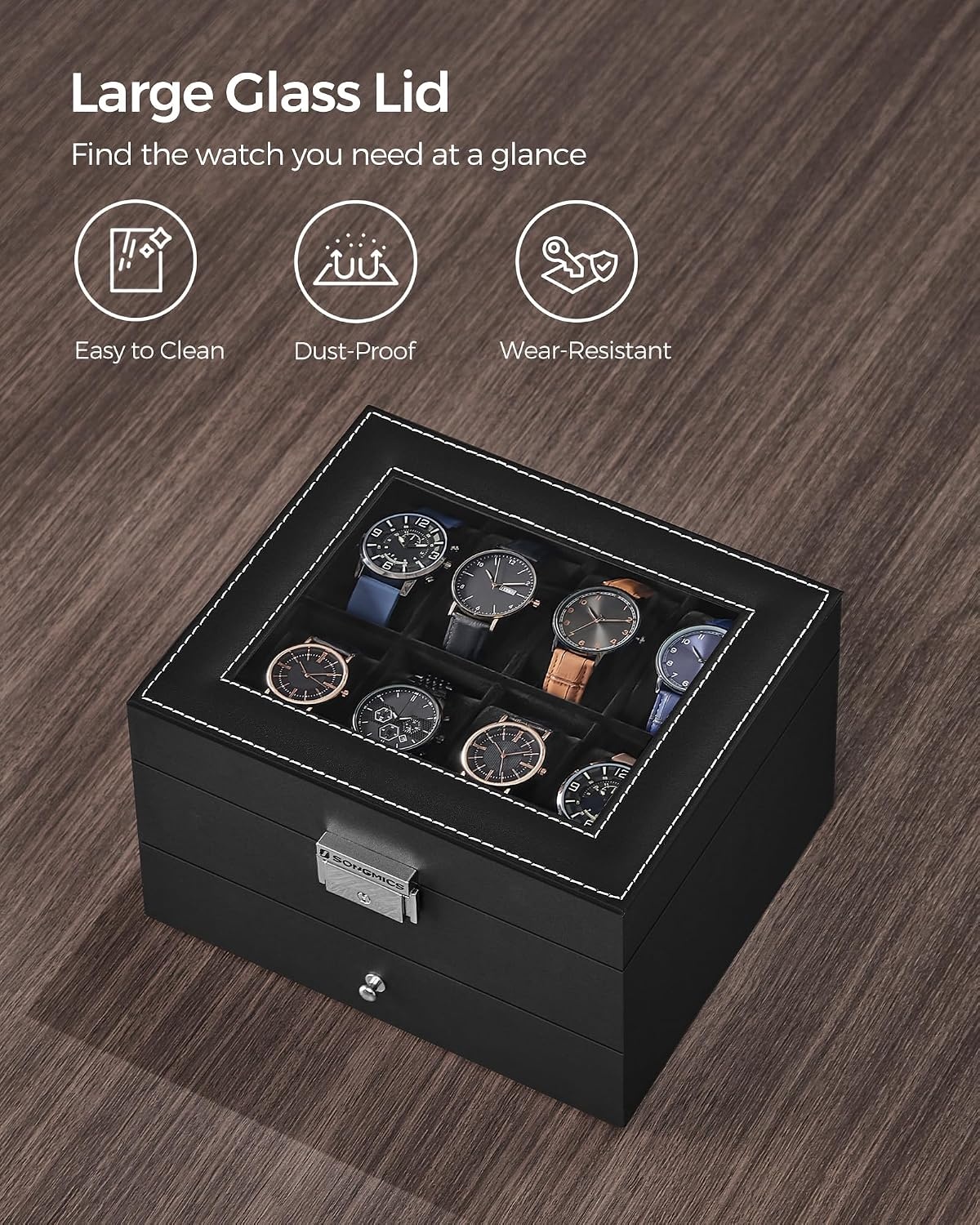 image:imageSONGMICS Watch Box for Men 2Tier Case with 6 Slots and Glass LidBlack Black