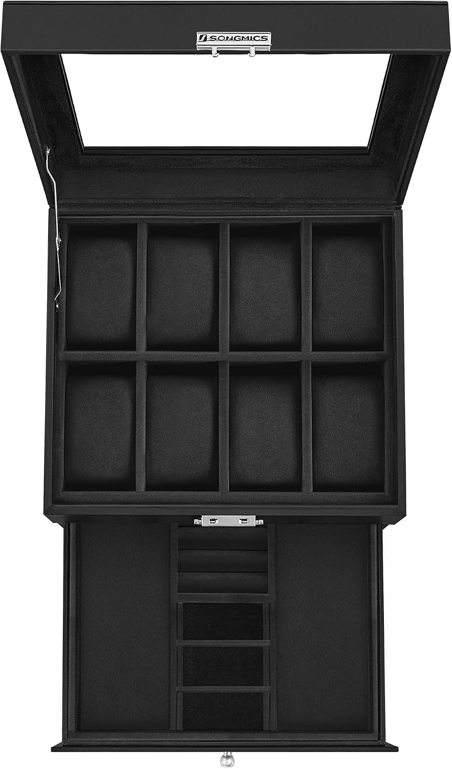 image:imageSONGMICS Watch Box for Men 2Tier Case with 6 Slots and Glass LidBlack Black