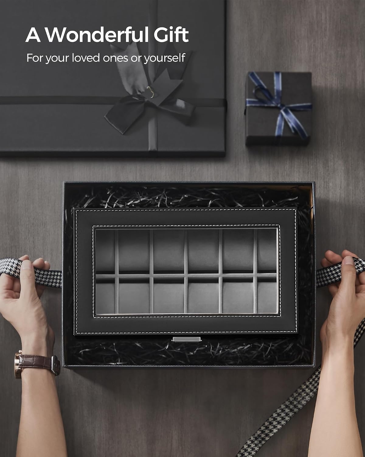 image:imageSONGMICS Watch Box for Men 2Tier Case with 6 Slots and Glass LidBlack Gray