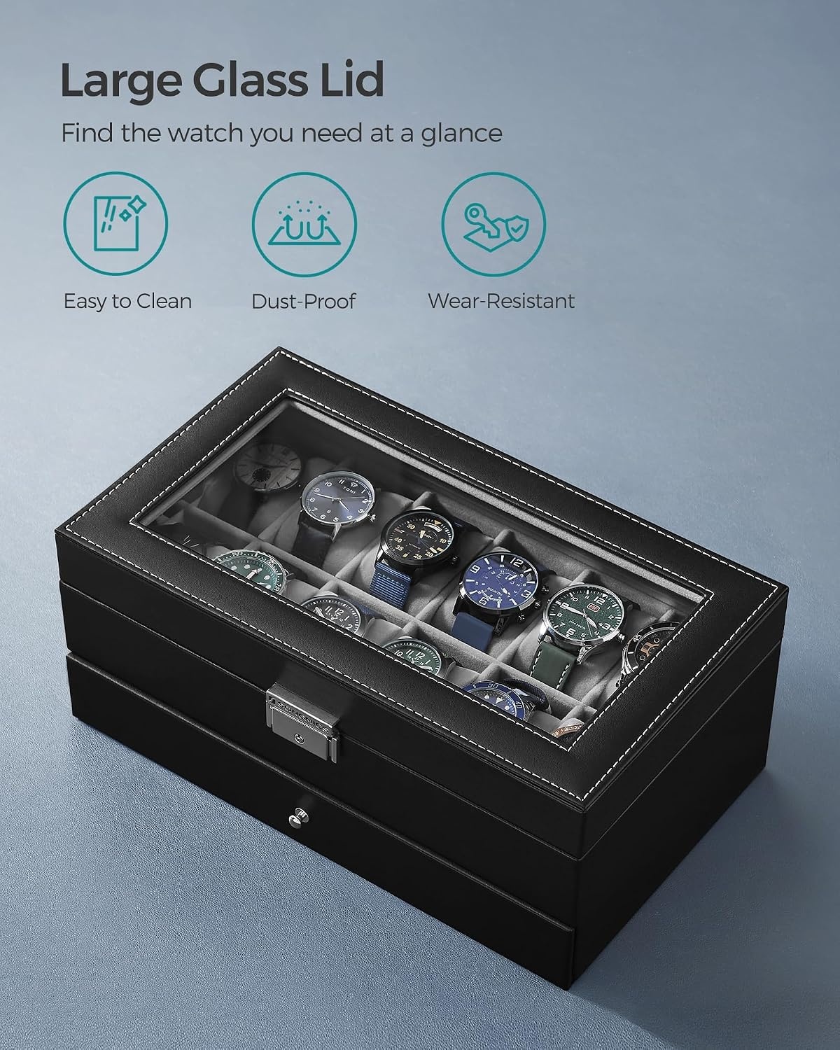 image:imageSONGMICS Watch Box for Men 2Tier Case with 6 Slots and Glass LidBlack Gray