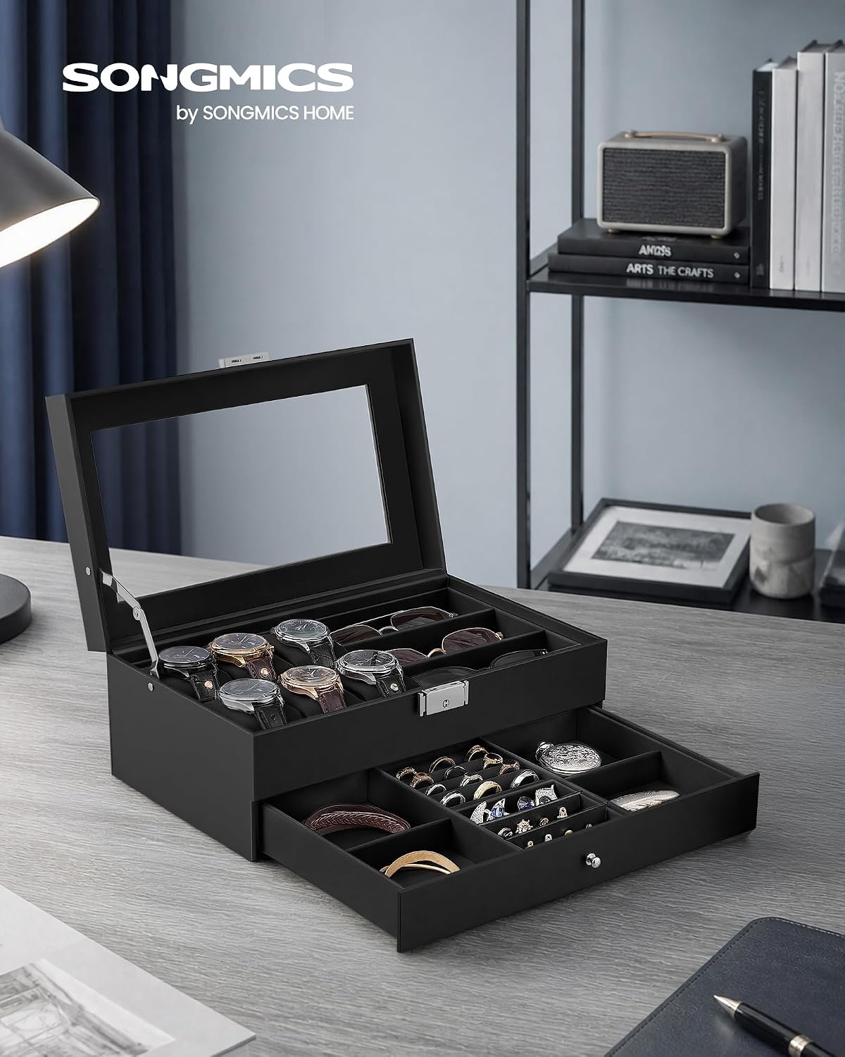 image:imageSONGMICS Watch Box for Men 2Tier Case with 6 Slots and Glass LidBlack