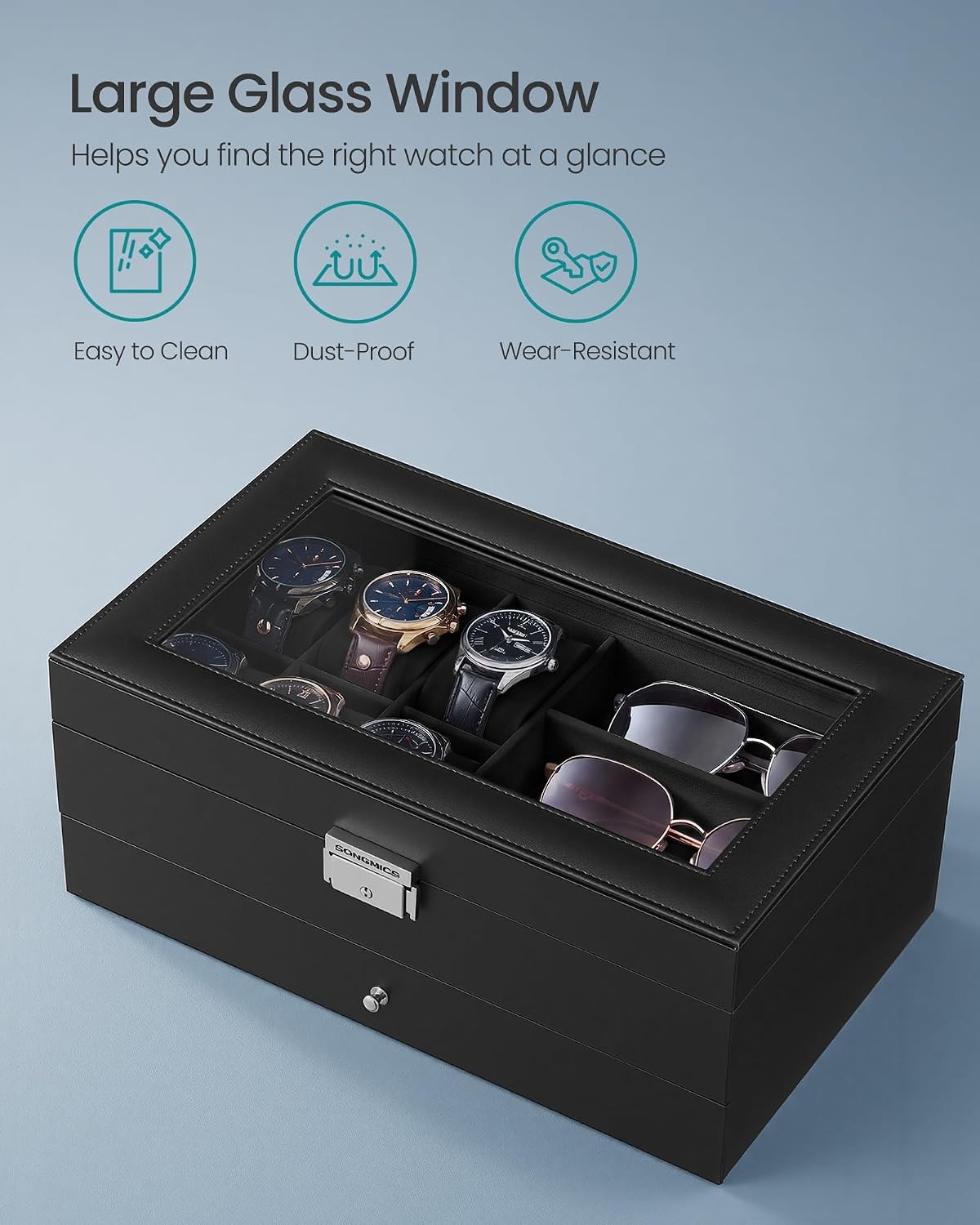 image:imageSONGMICS Watch Box for Men 2Tier Case with 6 Slots and Glass LidBlack