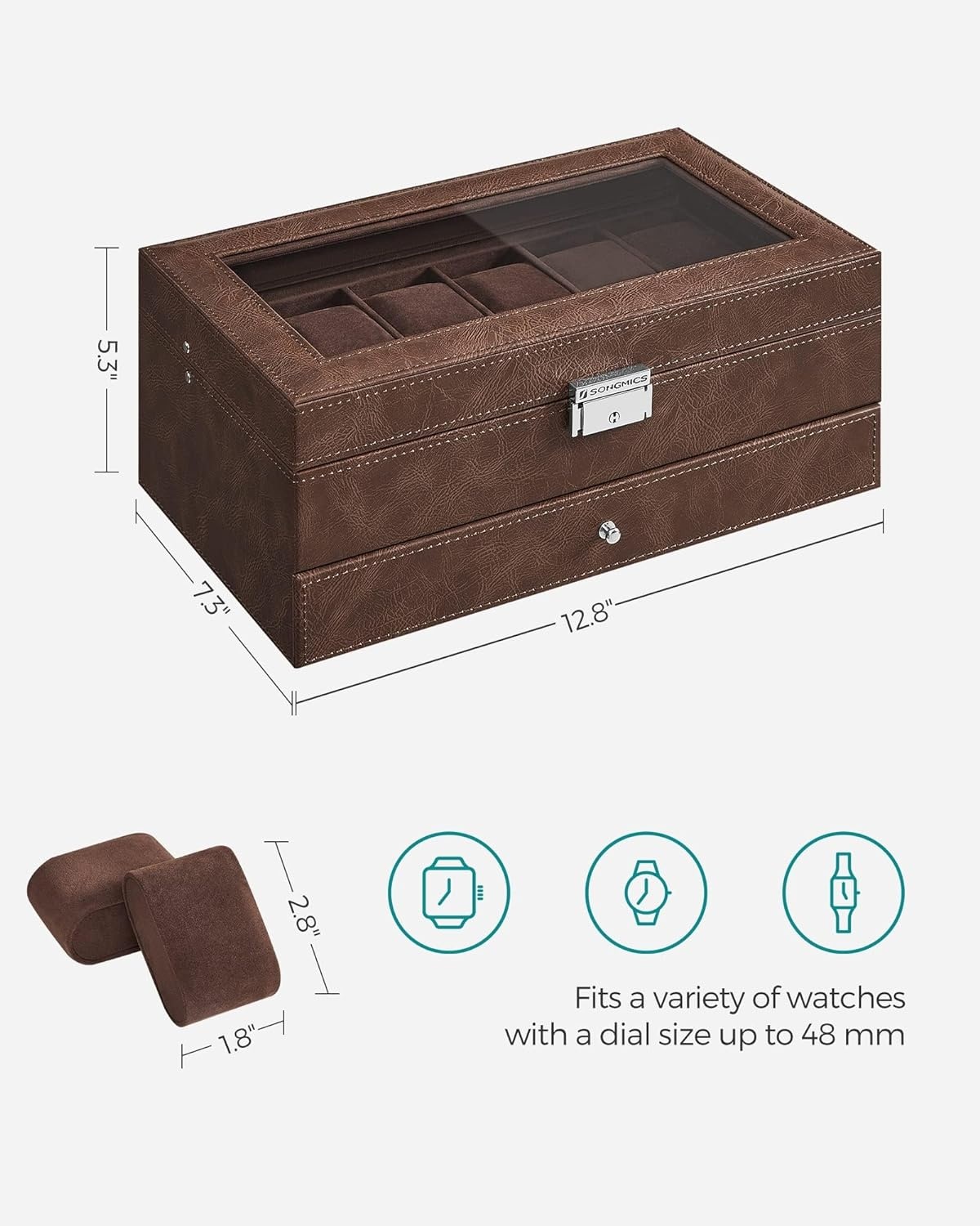 image:imageSONGMICS Watch Box for Men 2Tier Case with 6 Slots and Glass LidBrown Brown