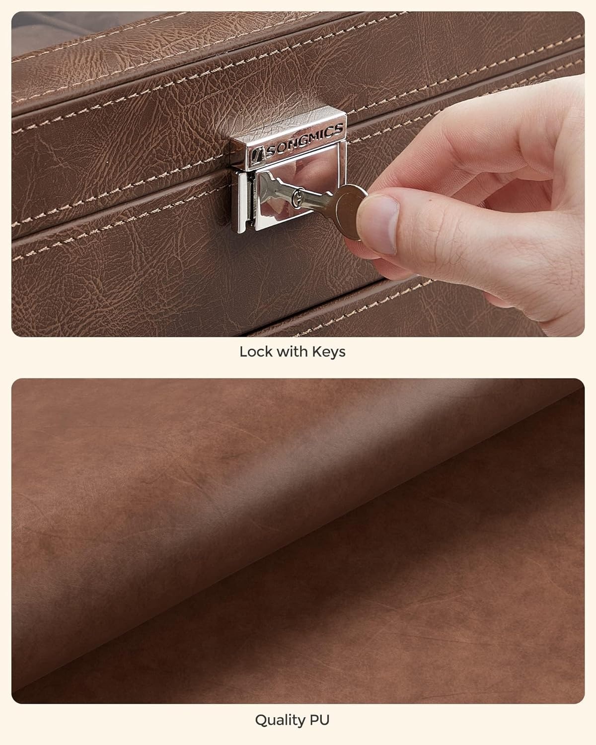 image:imageSONGMICS Watch Box for Men 2Tier Case with 6 Slots and Glass LidBrown Brown