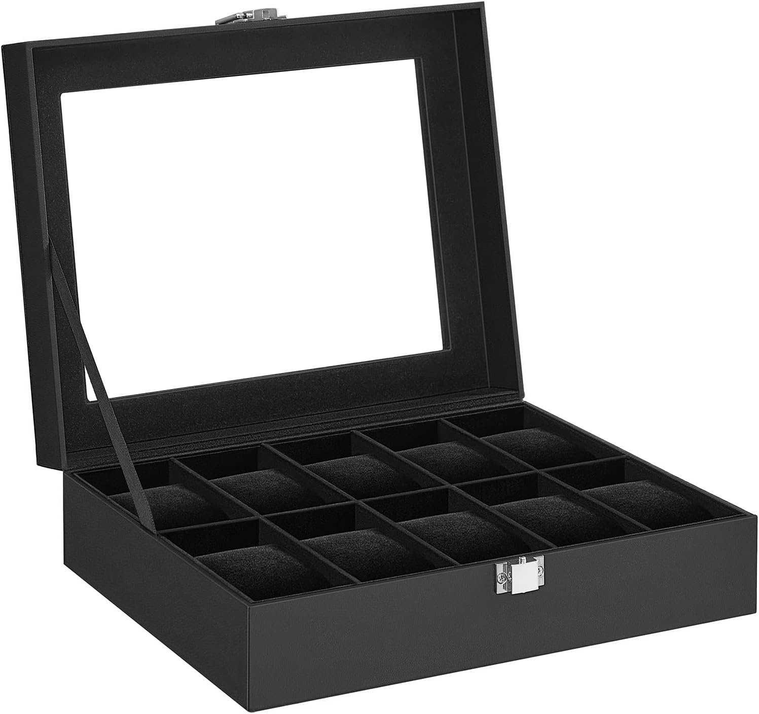 image:imageSONGMICS Watch Box for Men 3Slot Watch Case with Large Glass LidBlack Black