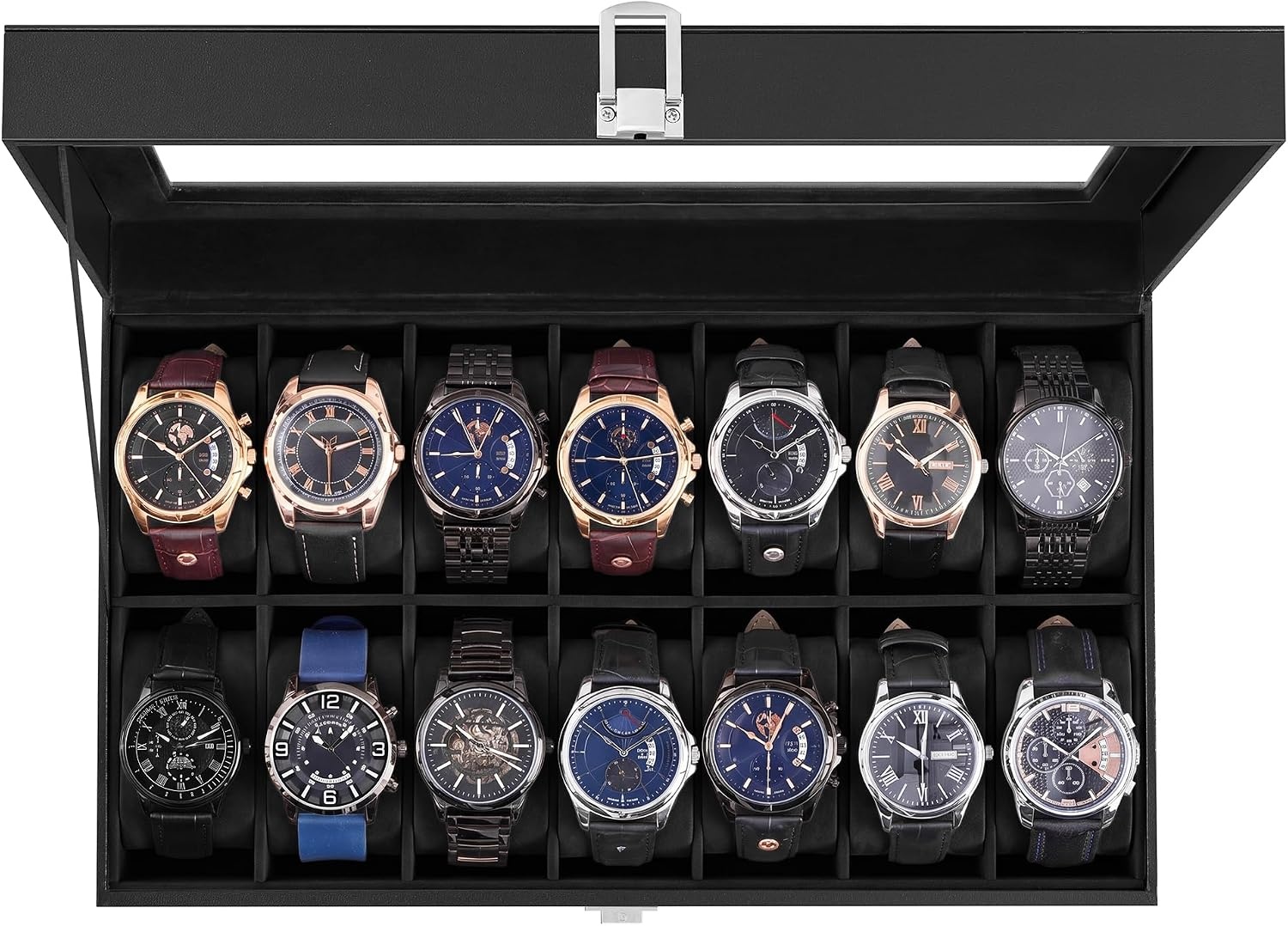 image:imageSONGMICS Watch Box for Men 3Slot Watch Case with Large Glass LidBlack Black