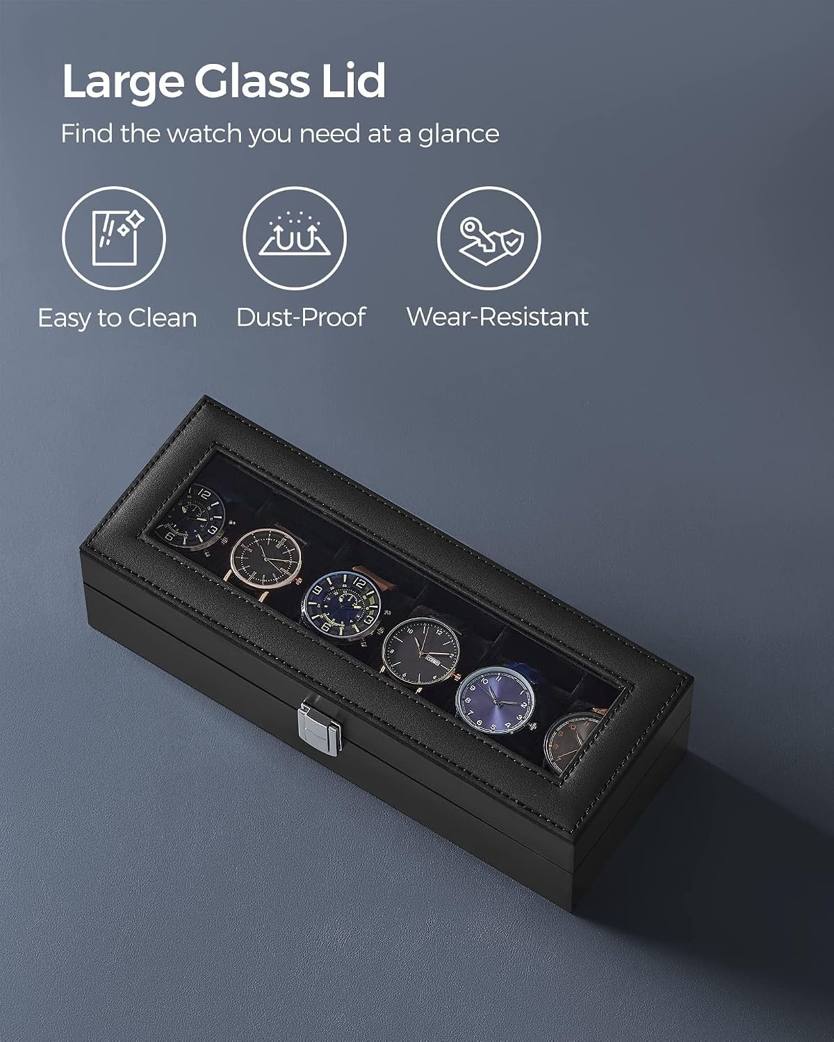 image:imageSONGMICS Watch Box for Men 3Slot Watch Case with Large Glass LidBlack Black