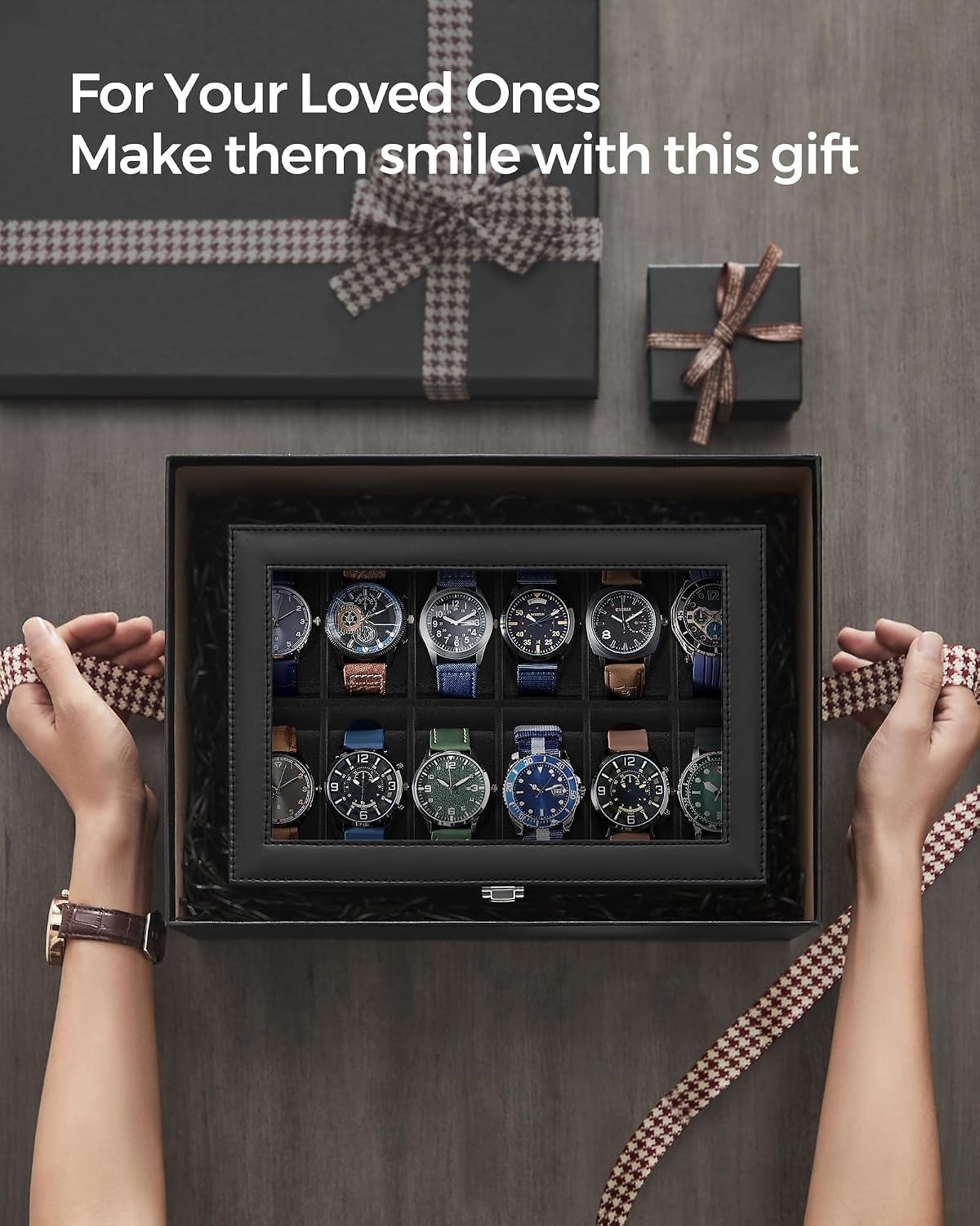 image:imageSONGMICS Watch Box for Men 3Slot Watch Case with Large Glass LidBlack Black
