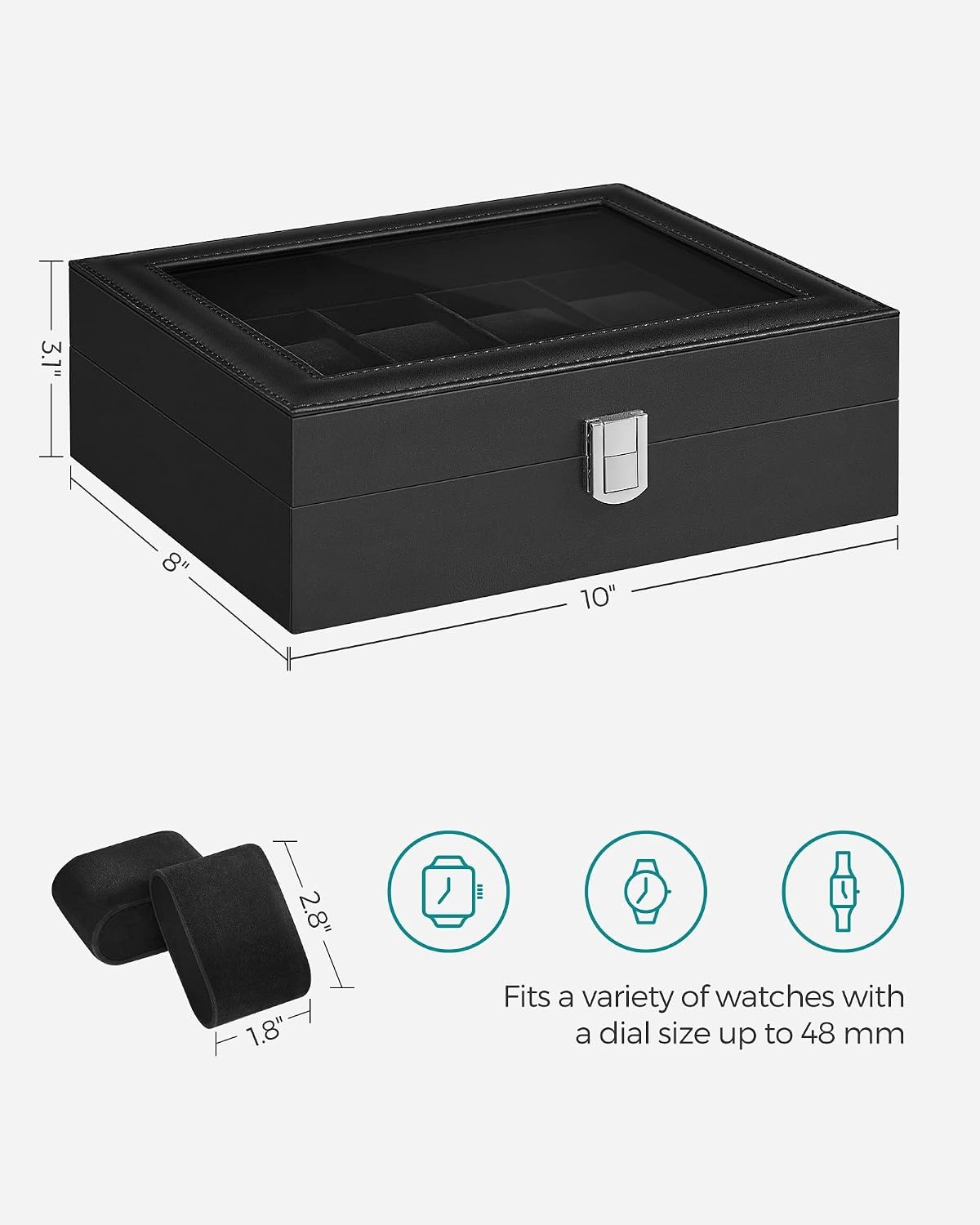 image:imageSONGMICS Watch Box for Men 3Slot Watch Case with Large Glass LidBlack Black