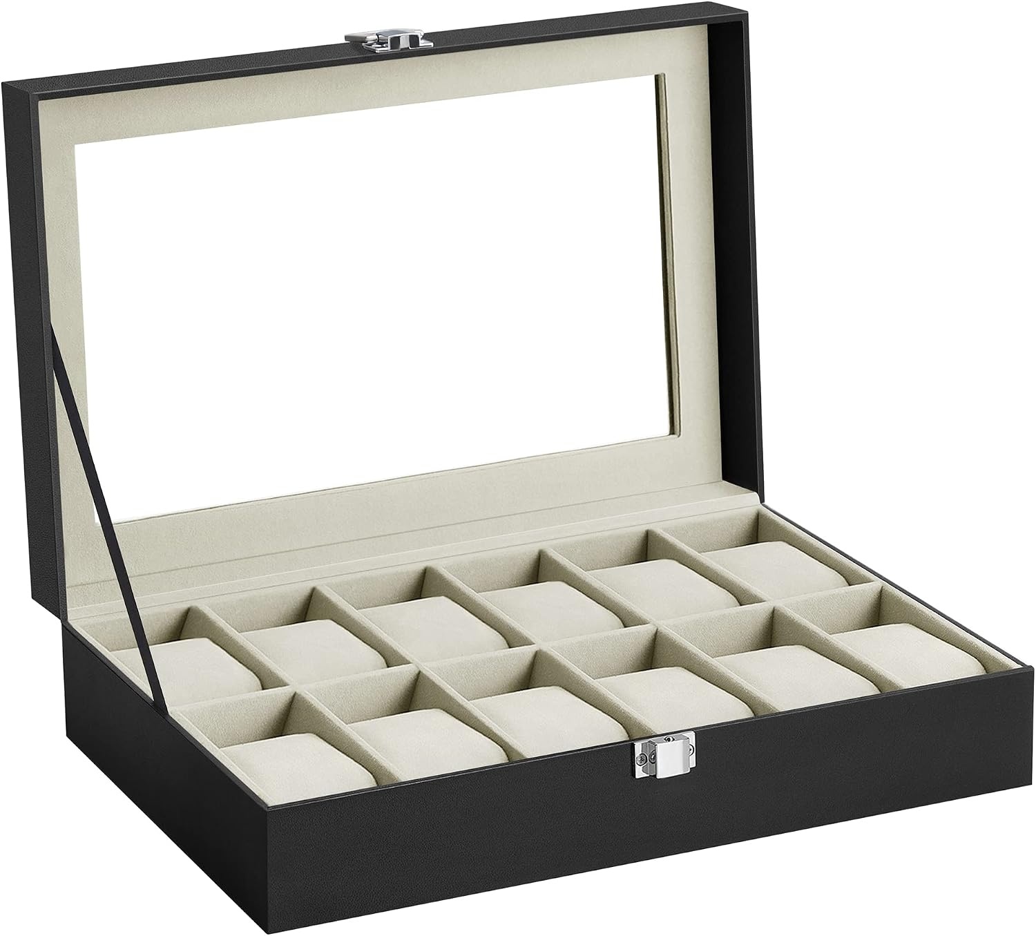 image:imageSONGMICS Watch Box for Men 3Slot Watch Case with Large Glass LidBlack Greenish Beige