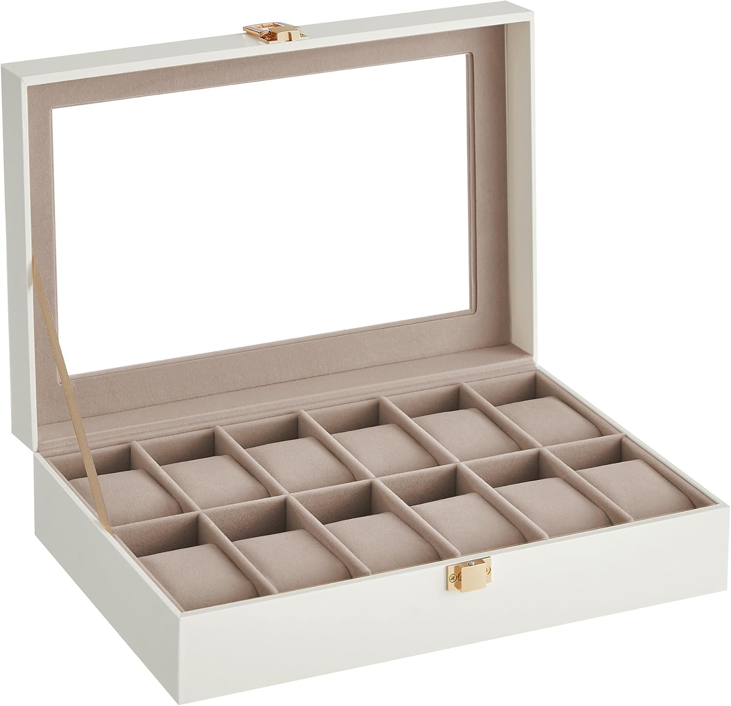 image:imageSONGMICS Watch Box for Men 3Slot Watch Case with Large Glass LidCloud White Cappuccino Beige