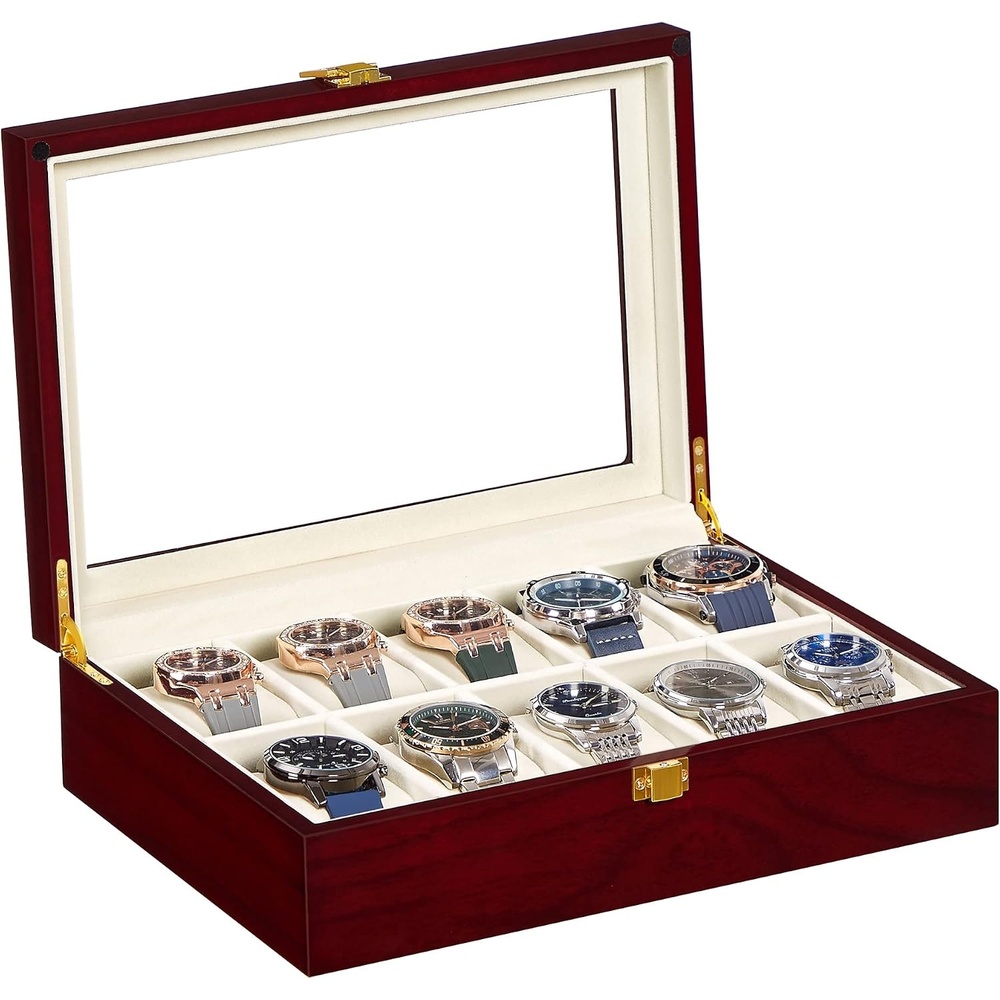 image:imageSONGMICS 10Slot Watch Box with Large Glass Lid Velvet Lining