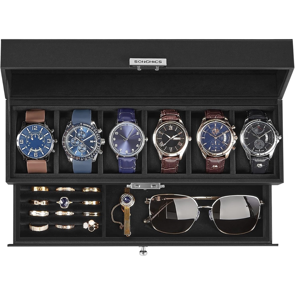image:imageSONGMICS Watch Box for Men 2Tier Case with 6 Slots and Glass LidBlack Black