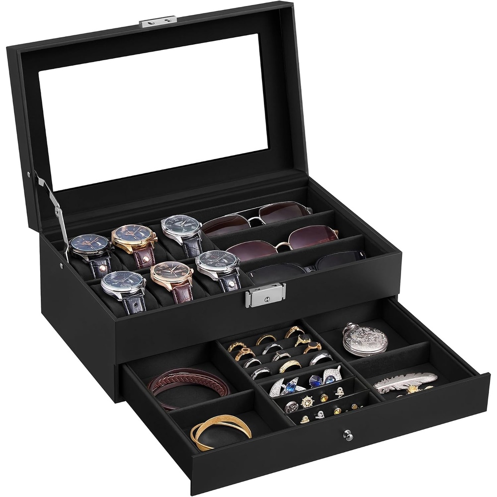 image:imageSONGMICS Watch Box for Men 2Tier Case with 6 Slots and Glass LidBlack