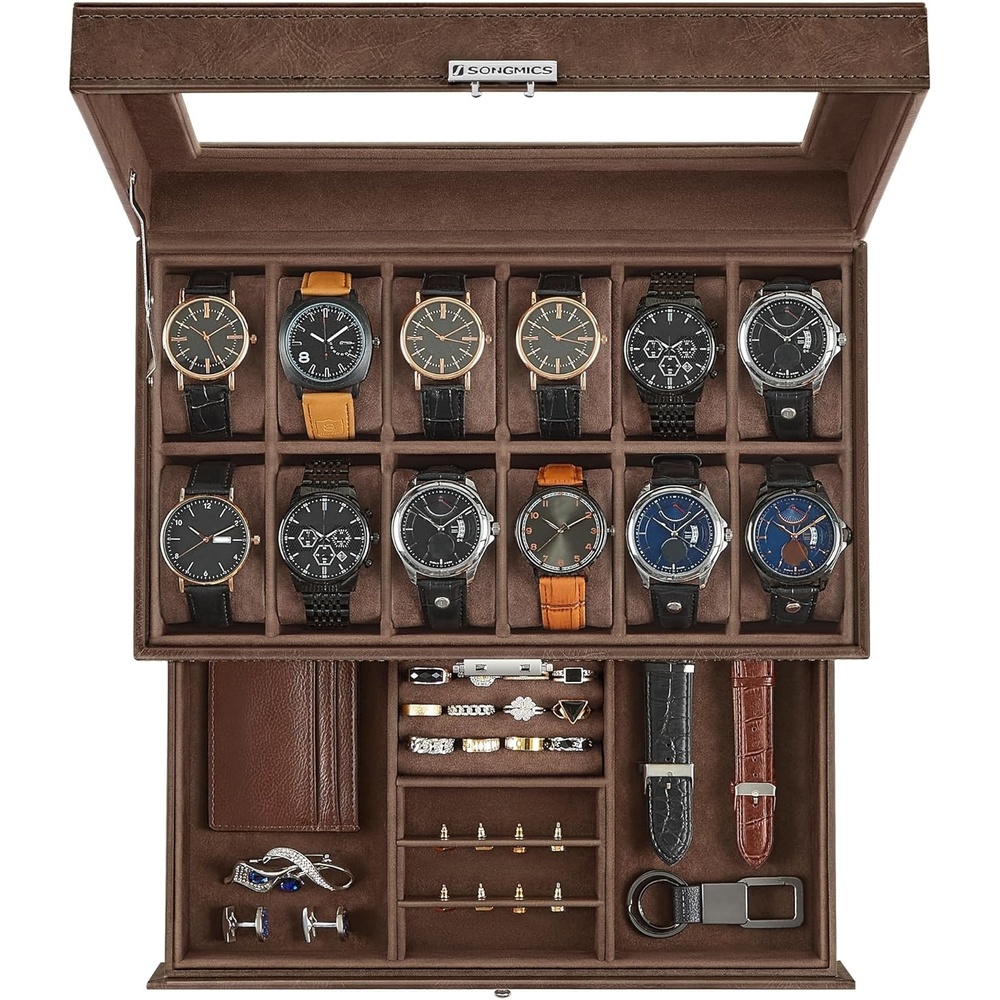 image:imageSONGMICS Watch Box for Men 2Tier Case with 6 Slots and Glass LidBrown Brown