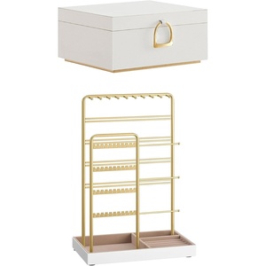 SONGMICS 2-Layer Jewelry Box Bundle with Jewelry Holder, Metal Frame