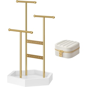 SONGMICS Jewelry Holder and Travel Jewelry Box Bundle, Metal Frame