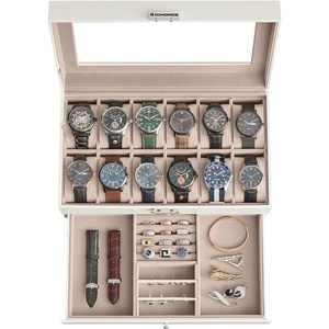 SONGMICS Watch Box for Men, 2-Tier Case with 6 Slots and Glass Lid(Cloud White + Cappuccino Beige)