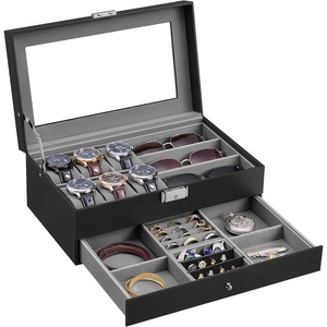 SONGMICS Watch Box for Men, 2-Tier Case with 6 Slots and Glass Lid(Gray)