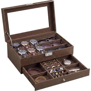 SONGMICS Watch Box for Men, 2-Tier Case with 6 Slots and Glass Lid(Tan)