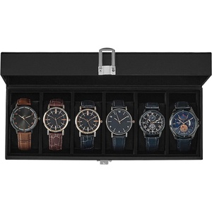 SONGMICS Watch Box for Men, 3-Slot Watch Case with Large Glass Lid(Black + Black)