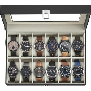 SONGMICS Watch Box for Men, 3-Slot Watch Case with Large Glass Lid(Black + Greenish Beige)